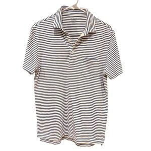 J Crew Mens Striped Short Sleeve Polo Shirt Blue White Cotton Size Medium